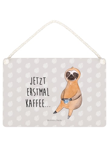 Mr. & Mrs. Panda Schild Faultier Kaffee mit Spruch in Grau Pastell