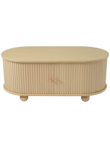 ABRIHOME Couchtisch in Holzfarbe oval mit Schiebetüren Stauraum platzsparend