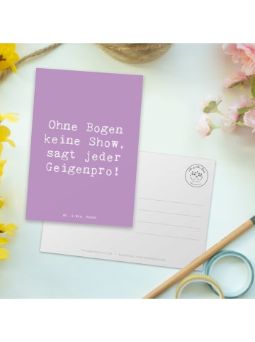 Mr. & Mrs. Panda Postkarte Spruch Geige Bogen mit Spruch in Lavendeltraum