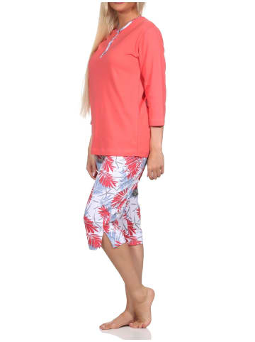 NORMANN Kurzarm Pyjama Caprihose floralem print in rot