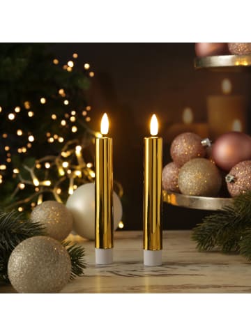 MARELIDA 2x LED Stabkerzen Tafelkerzen H: 17cm in gold glänzend