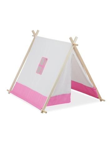 relaxdays Tipi Zelt in Weiß/ Rosa - (B)120 x (H)92 x (T)86 cm