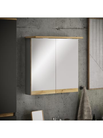 VCM  LED Bad Spiegelschrank Steckdose 59x60x23 Cosila in Anthrazit / Honig-Eiche