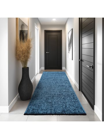 KADIMA DESIGN Teppich Kurzflor Unicolor Chenille Baumwolle Innen in Blau