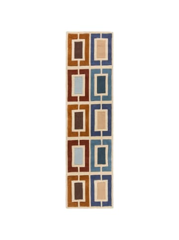KADIMA DESIGN Wollteppich Geometrisch, Retro-Stil, Wohnzimmer in Multicolor-Blau