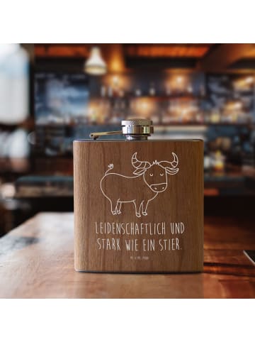 Mr. & Mrs. Panda Flachmann Sternzeichen Stier mit Spruch in Braun