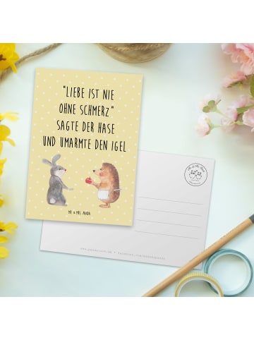 Mr. & Mrs. Panda Postkarte Hase Igel mit Spruch in Gelb Pastell