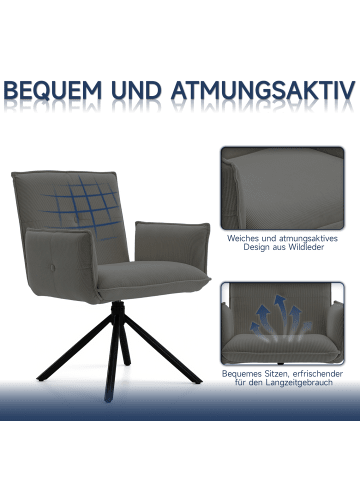 Home Nature Wohnkonzept Essstuhl aus Cord quadratisch 360° drehbar in Dunkelgrau 49x56x87 cm