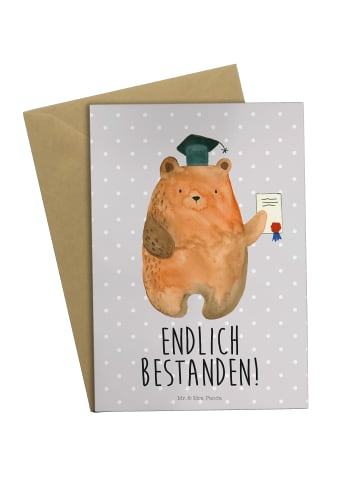 Mr. & Mrs. Panda Grußkarte Bär Prüfung mit Spruch in Grau Pastell