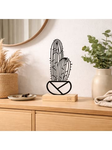 UNUS UNUS Aufsteller Kaktus aus Metall mit Bambus Sockel in Schwarz