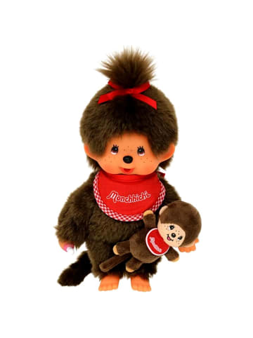 Monchhichi Mädchen mit Mini Monchi | 20 cm | Monchhichi Puppe | mit rotem Latz
