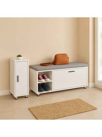 relaxdays 2-tlg. Schuhbank mit Schrank Set in Weiß/ Grau