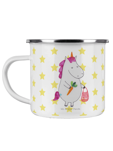 Mr. & Mrs. Panda Camping Emaille Tasse Einhorn Vegan ohne Spruch in Weiß