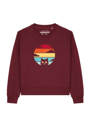 wat? Apparel Sweatshirt Retro Sunset Cat in Weinrot