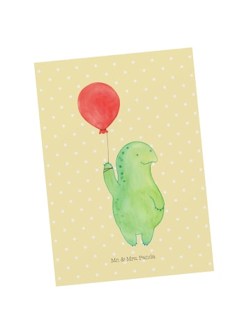 Mr. & Mrs. Panda Grußkarte Schildkröte Luftballon ohne Spruch in Gelb Pastell