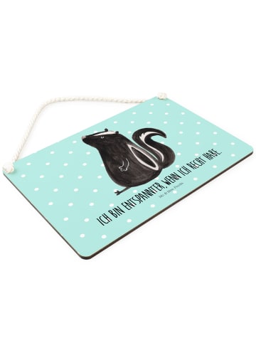 Mr. & Mrs. Panda Schild Stinktier Sitzen mit Spruch in Türkis Pastell