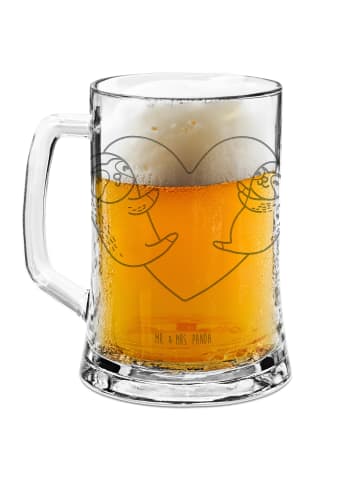 Mr. & Mrs. Panda Gravur Bierkrug Faultiere Herz ohne Spruch in Transparent