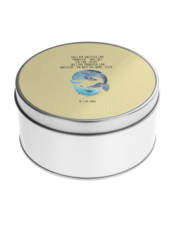 Mr. & Mrs. Panda Blechdose rund Walfisch Thunfisch mit Spruch in Gelb Pastell