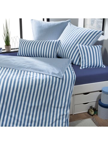 Erwin Müller Mako-Satin Kissenbezug in blau-weiß