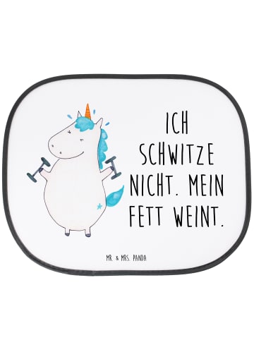 Mr. & Mrs. Panda Seitlicher Sonnenschutz Einhorn Fitness mit Spruch in Weiß
