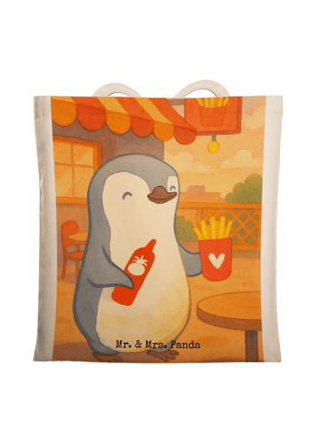 Mr. & Mrs. Panda Jutebeutel Pinguin Pommes Design ohne Spruch in Weiß