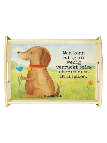Mr. & Mrs. Panda Serviertablett Hund Blume Design mit Spruch in Weiß