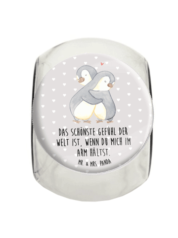 Mr. & Mrs. Panda Bonbonglas Pinguine Kuscheln mit Spruch in Grau Pastell