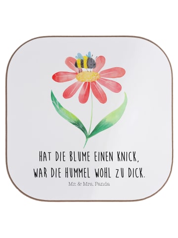 Mr. & Mrs. Panda Quadratischer Untersetzer Hummel Blume mit Spruch in Weiß