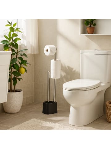 relaxdays WC Garnitur in Schwarz/Weiß - (B)13 x (H)65,5 x (T)16 cm