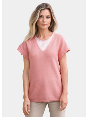 GOLDNER Pullover Baumwollpullover mit V-Ausschnitt und Halbarm in lachsrosa