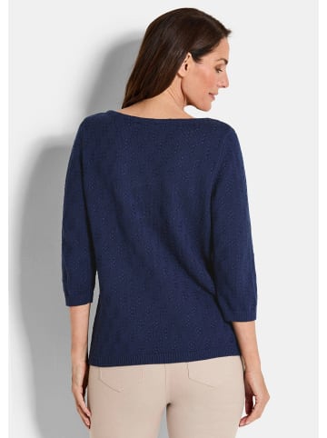 GOLDNER Kurzgröße:  Strickpullover Halbarm Baumwollpullover mit Struktur in marine