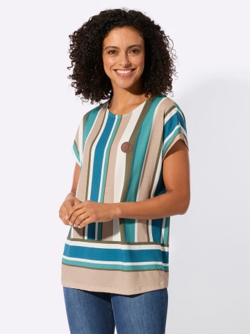 WITT WEIDEN Rundhals-Shirt in khaki-ozean-gestreift