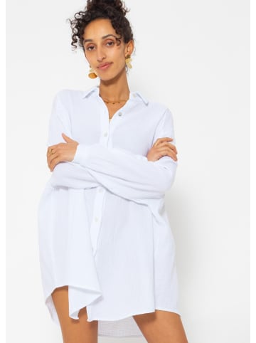 SASSYCLASSY Ultra Oversize Musselin-Blusenhemd lange Variante in Weiß