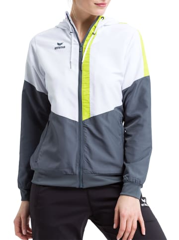 erima Damen Squad Tracktop Jacke mit Kapuze in weiss/slate grey/bio lime
