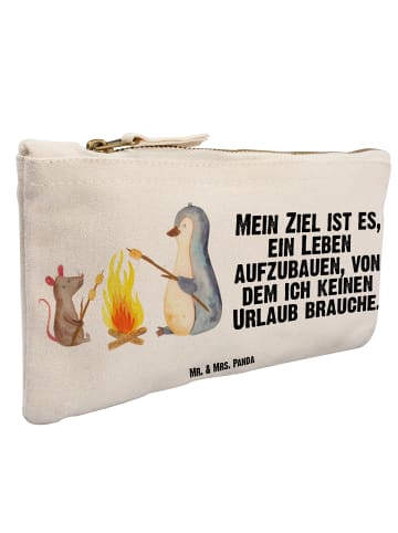 Mr. & Mrs. Panda kosmetiktäschchen Pinguin Lagerfeuer mit Spruch in Weiß