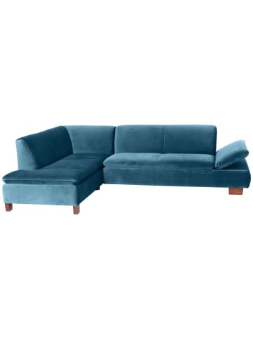 58 aufm Kessel ECKSOFA mit Ottomane links Kaye Bezug Samtvelours Buche nussbaum dunkel / petrol