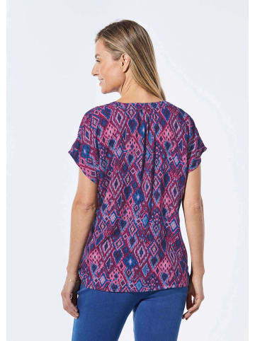 GOLDNER Bluse Bluse mit Tunika Ausschnitt in sangria / blau / gemustert