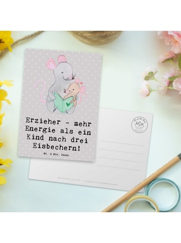 Mr. & Mrs. Panda Postkarte Erzieher Energie mit Spruch in Grau Pastell