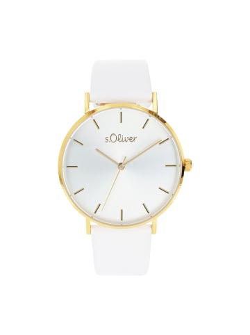 s.Oliver Quarzuhr Leder, Edelstahl in weiß