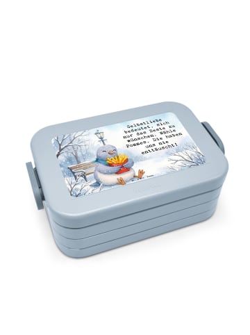 Mr. & Mrs. Panda Bentobox Taube Winter Pommes Design mit Spruch in Blau Pastell