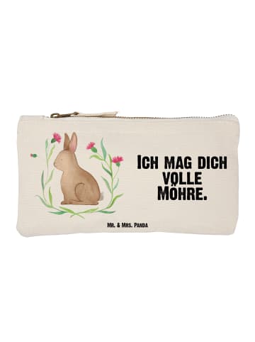 Mr. & Mrs. Panda Schminktasche Hase Sitzen mit Spruch in Weiß