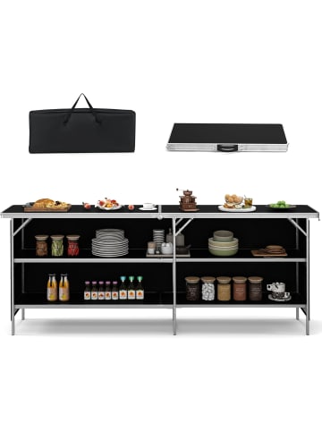 COSTWAY Campingschrank faltbar tragbar 206x38x83cm in Schwarz