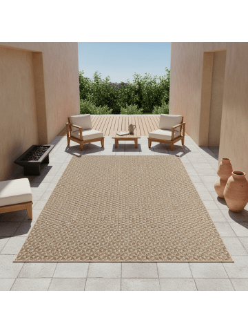KADIMA DESIGN Teppich Outdoor Waschbar Kariert LERMOOS Strapazierfähig OEKO-TEX in Beige