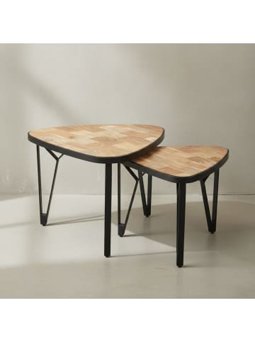 KADIMA DESIGN Massivholz-Metall Couchtisch Set, Industrie-Design, Platzsparend