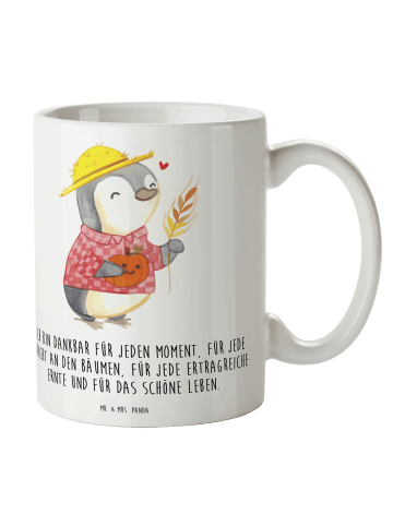 Mr. & Mrs. Panda Kaffeetasse Erntedankfest Pinguin mit Spruch in Weiß