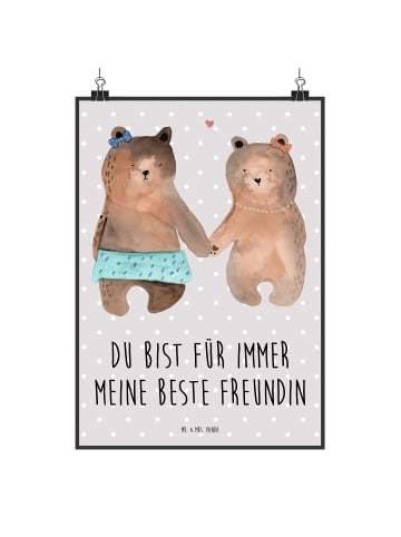 Mr. & Mrs. Panda Kunstdruck Bär Freundin mit Spruch in Grau Pastell