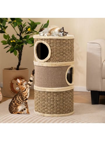 COSTWAY Kratztonne Ø 36 cm 70 cm hoch in Hellbraun