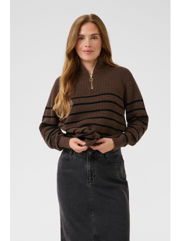 Kaffe Strickpullover KAlioa Loose fit in Brown/Black Stripe