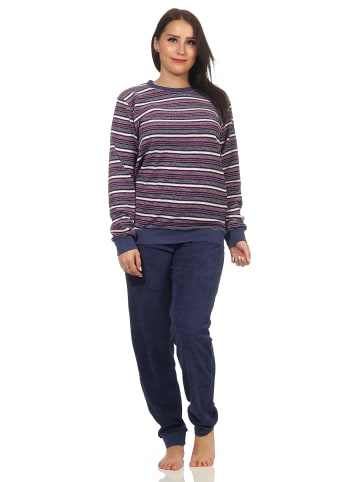 NORMANN Frottee Pyjama langarm Schlafanzug Bündchen Streifen - 50152 in marine