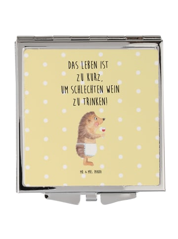 Mr. & Mrs. Panda Mini Spiegel Igel Wein mit Spruch in Gelb Pastell